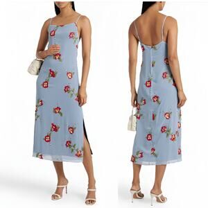 Rag & Bone Joelene Crepon Embroidered Floral Slip Dress Light Blue Size 8